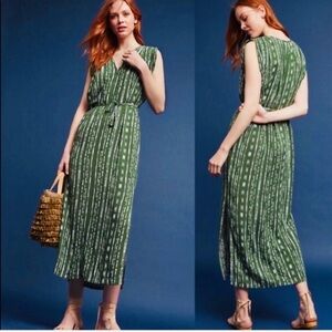 Porridge XS Vanya Maxi Column Dress Dark Green White Stripe V Neck Anthropologie